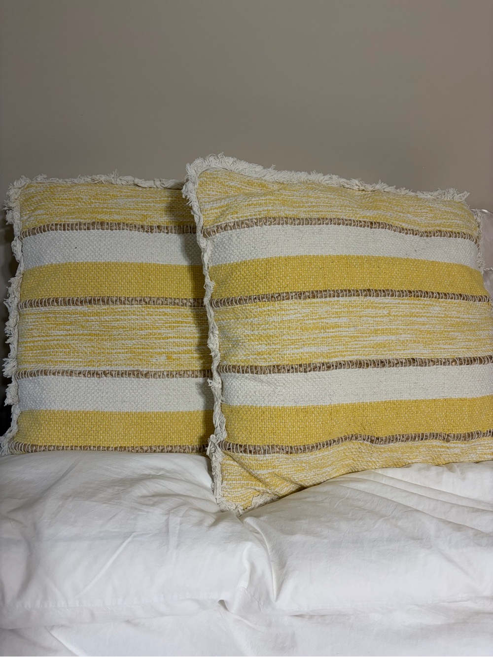 Handwoven Yellow Stripe Throw Pillow - Unbranded